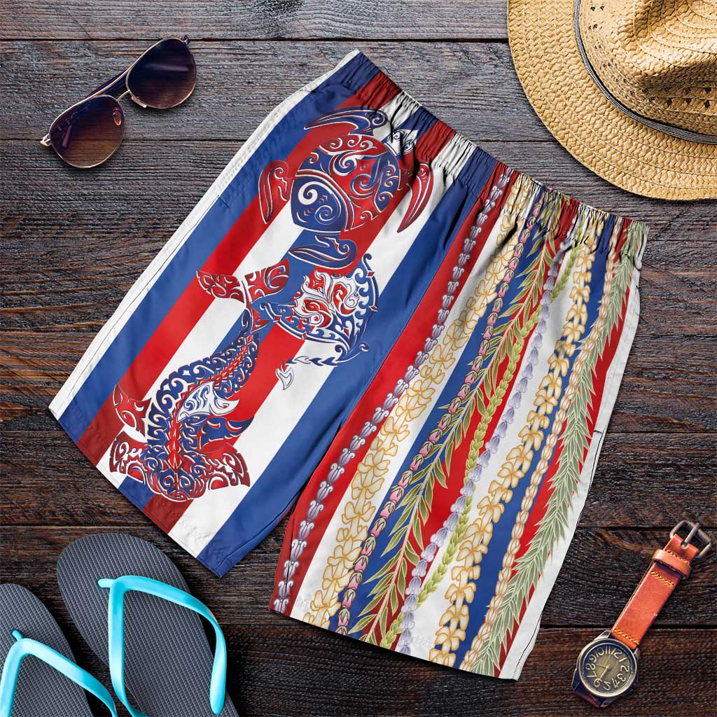 Hawaiian Sea Animals Shorts for Men with Lei and Flag Style LT03 Multicolor - Polynesian Pride