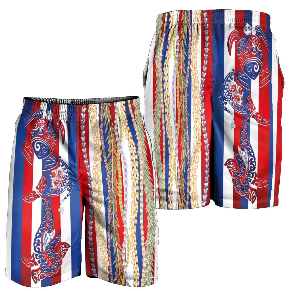Hawaiian Sea Animals Shorts for Men with Lei and Flag Style LT03 - Polynesian Pride