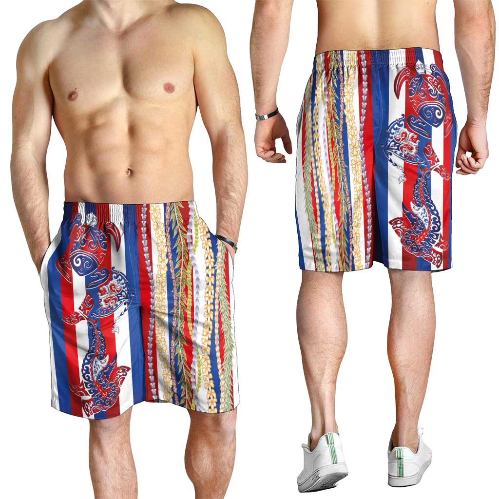 Hawaiian Sea Animals Shorts for Men with Lei and Flag Style LT03 - Polynesian Pride