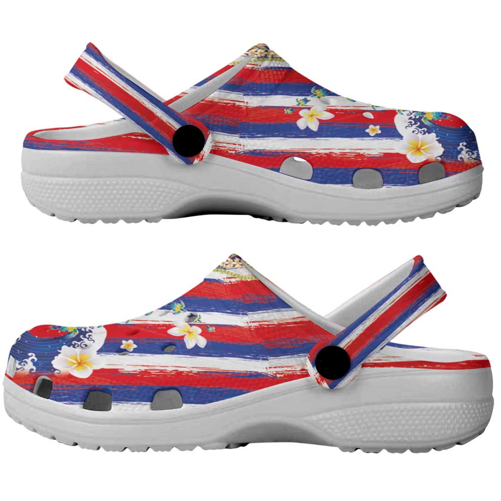 Hawaiian Sea Turtles and Plumeria Clogs Shoes with Lei and Flag Grunge Style LT03
