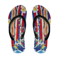 Hawaiian Sea Turtles and Plumeria Flip Flops with Lei and Flag Grunge Style