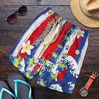Hawaiian Sea Turtles and Plumeria Shorts for Men with Lei and Flag Grunge Style LT03 Multicolor - Polynesian Pride