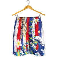 Hawaiian Sea Turtles and Plumeria Shorts for Men with Lei and Flag Grunge Style LT03 - Polynesian Pride