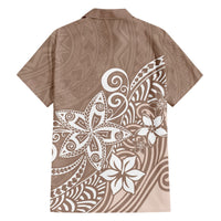 Hawaii Family Matching Outfits Polynesia Off Shoulder Maxi Dress And Shirt Family Set Clothes Plumeria Beige Curves LT7 - Polynesian Pride