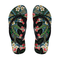 Hawaiian Taro Leaves and Ohia Lehua Flip Flops Polynesian Tribal Art Tropical Plants Motifs Colorful LT03 Multicolor - Polynesian Pride