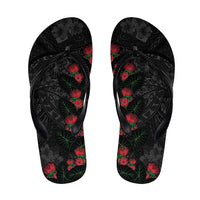 Hawaiian Taro Leaves and Ohia Lehua Flip Flops Polynesian Tribal Art Tropical Plants Motifs Grayscale LT03 Multicolor - Polynesian Pride