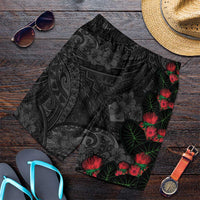 Hawaiian Taro Leaves and Ohia Lehua Shorts for Men Polynesian Tribal Art Tropical Plants Motifs Grayscale LT03 Multicolor - Polynesian Pride