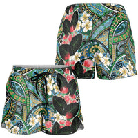Hawaiian Taro Leaves and Ohia Lehua Shorts for Women Polynesian Tribal Art Tropical Plants Motifs Colorful LT03 - Polynesian Pride