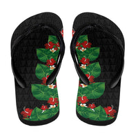 Hawaiian Taro Leaves-Hibiscus and Plumeria Flip Flops Polynesian Art-Kakau Tattoo Black LT03 - Polynesian Pride