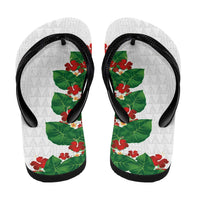 Hawaiian Taro Leaves-Hibiscus and Plumeria Flip Flops Polynesian Art-Kakau Tattoo White LT03 - Polynesian Pride
