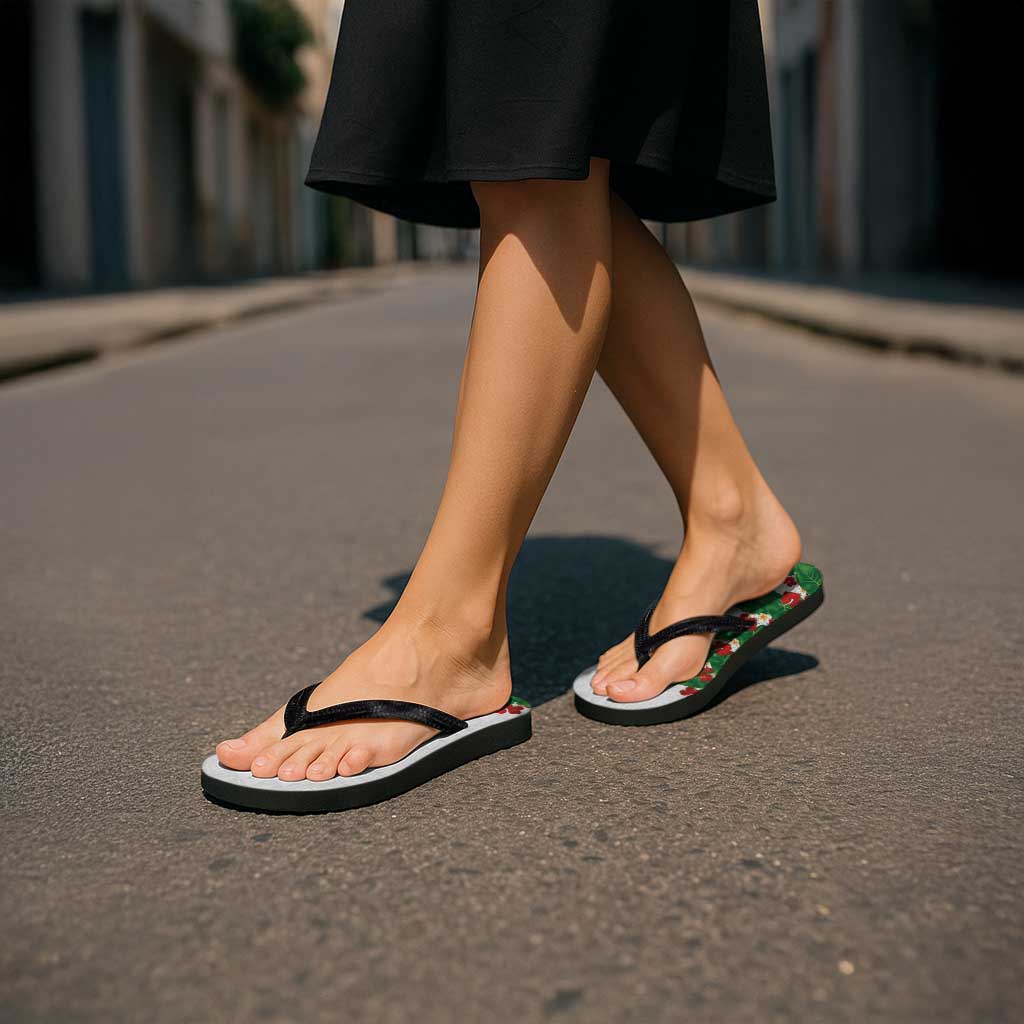 Hawaiian Taro Leaves-Hibiscus and Plumeria Flip Flops Polynesian Art-Kakau Tattoo White LT03 - Polynesian Pride