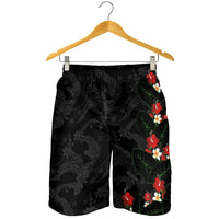 Hawaiian Taro Leaves-Hibiscus and Plumeria Shorts for Men Floral Tribal Tattoo Motif LT03 - Polynesian Pride