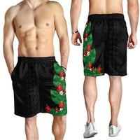 Hawaiian Taro Leaves-Hibiscus and Plumeria Shorts for Men Polynesian Art-Kakau Tattoo Black LT03 - Polynesian Pride