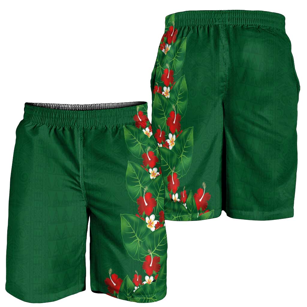 Hawaiian Taro Leaves-Hibiscus and Plumeria Shorts for Men Polynesian Art-Kakau Tattoo Green LT03 - Polynesian Pride