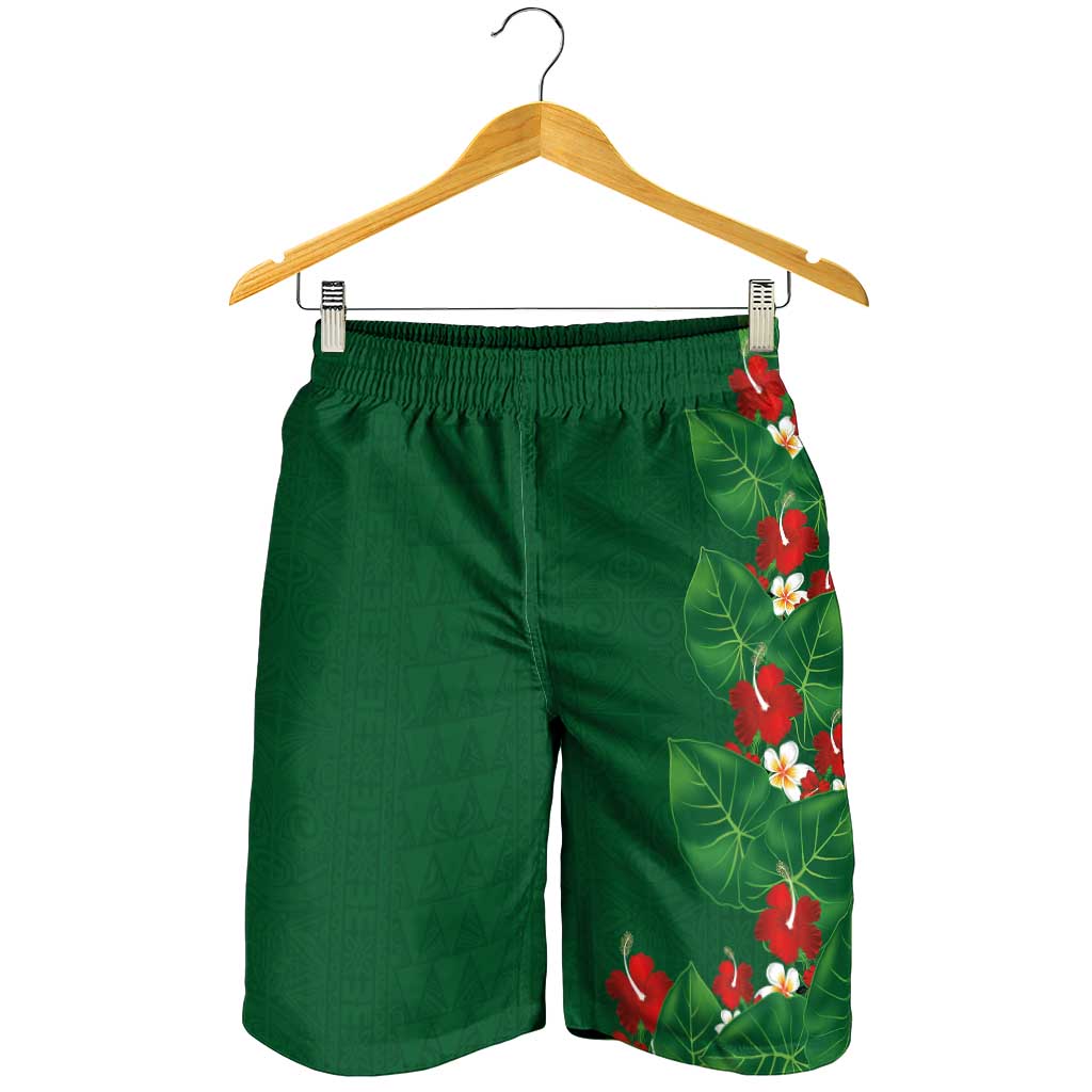 Hawaiian Taro Leaves-Hibiscus and Plumeria Shorts for Men Polynesian Art-Kakau Tattoo Green LT03 - Polynesian Pride