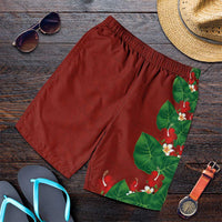 Hawaiian Taro Leaves-Hibiscus and Plumeria Shorts for Men Polynesian Art-Kakau Tattoo Red LT03 Red - Polynesian Pride