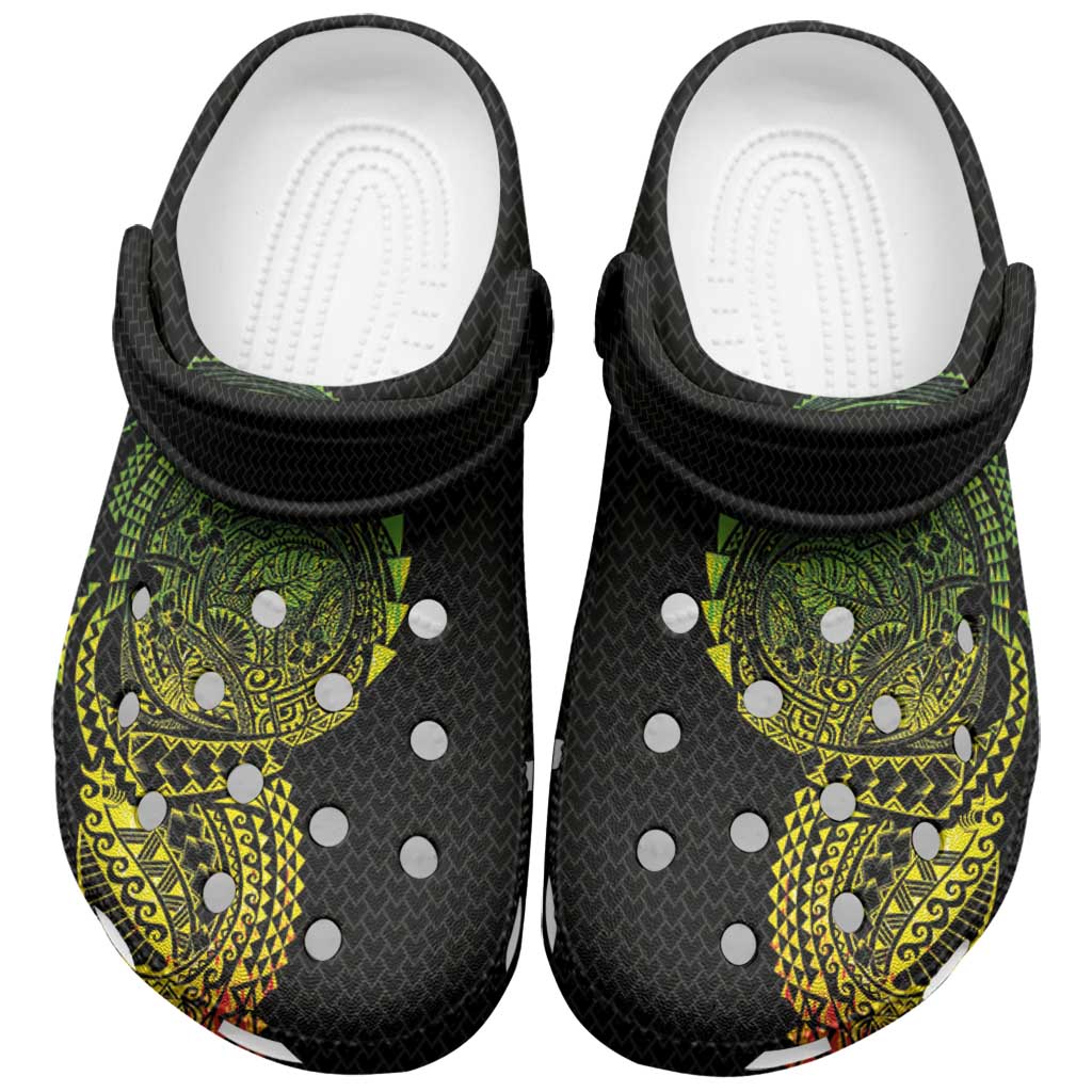 Hawaiian Traditional Tattoos Clogs Shoes Kakau Tribal Tropical Plant Motif Kanaka Maoli Flag Color Inspired LT03 Multicolor - Polynesian Pride