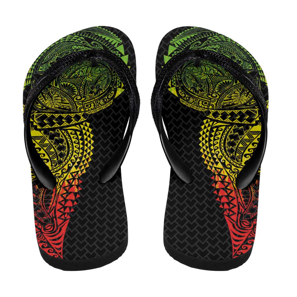 Hawaiian Traditional Tattoos Flip Flops Kakau Tribal Tropical Plant Motif Kanaka Maoli Flag Color Inspired LT03 - Polynesian Pride