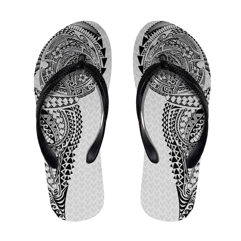 Hawaiian Traditional Tattoos Flip Flops Kakau Tribal Tropical Plant Motif White Color LT03 White - Polynesian Pride