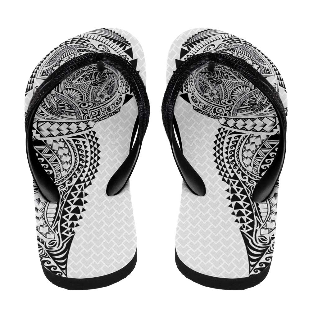 Hawaiian Traditional Tattoos Flip Flops Kakau Tribal Tropical Plant Motif White Color LT03 - Polynesian Pride