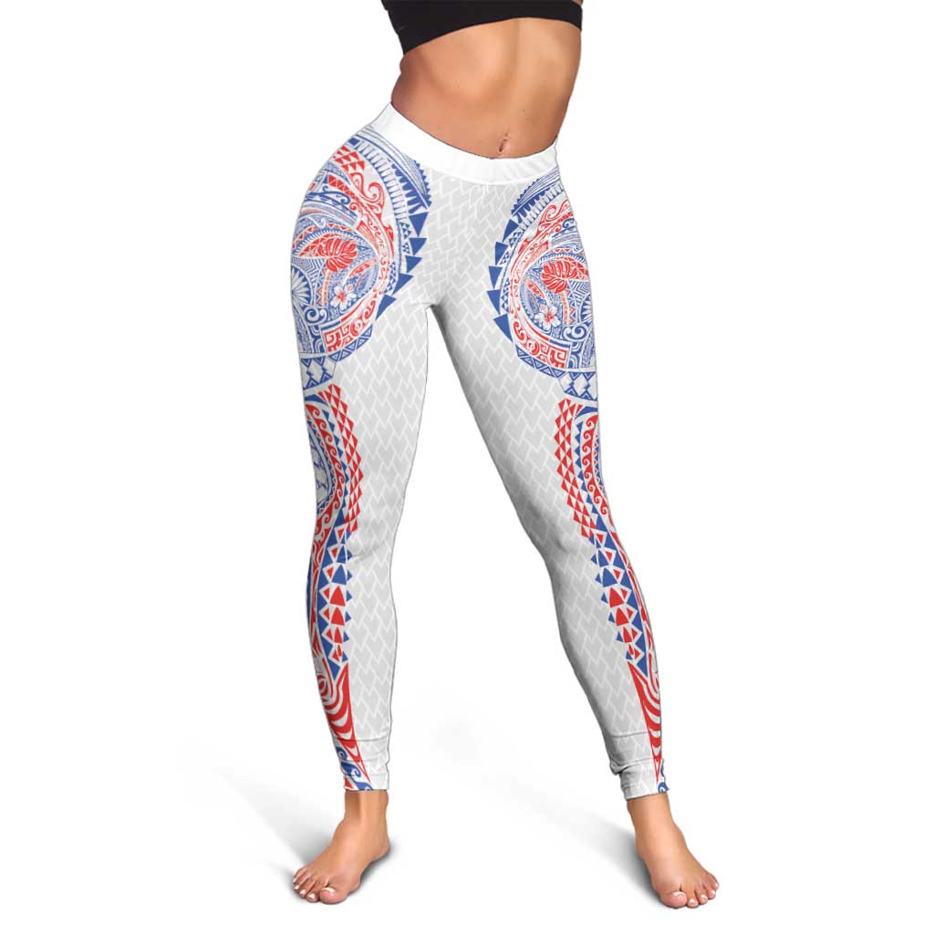 Hawaiian Traditional Tattoos Leggings Kakau Tribal Tropical Plant Motif Hawaii Flag Color Inspired LT03 - Polynesian Pride