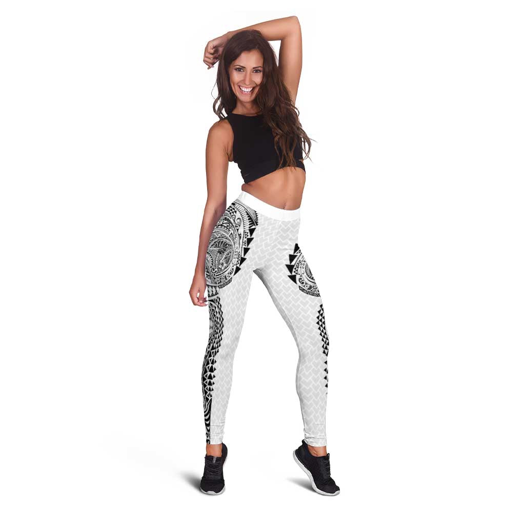 Hawaiian Traditional Tattoos Leggings Kakau Tribal Tropical Plant Motif White Color LT03 - Polynesian Pride