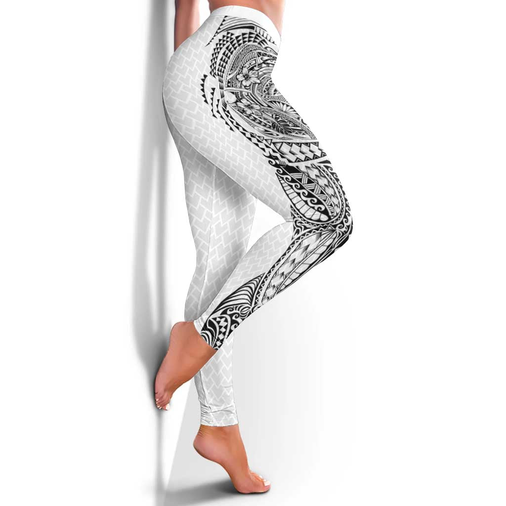 Hawaiian Traditional Tattoos Leggings Kakau Tribal Tropical Plant Motif White Color LT03 - Polynesian Pride