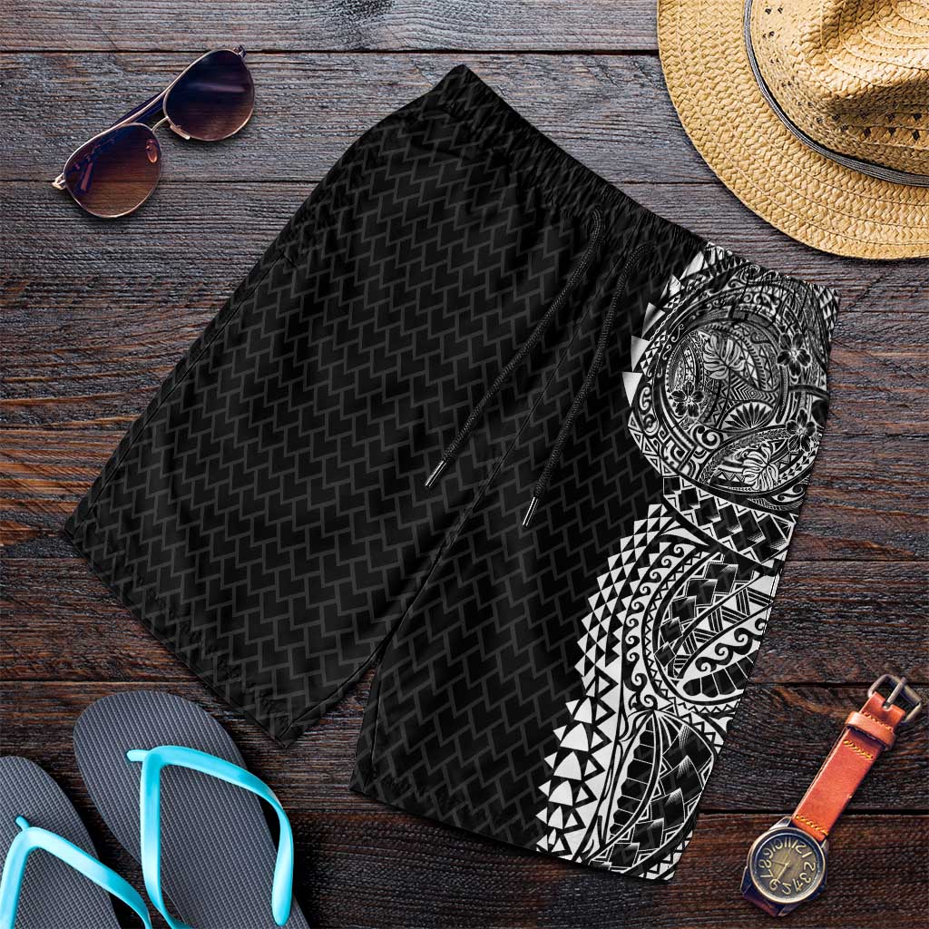 Hawaiian Traditional Tattoos Shorts for Men Kakau Tribal Tropical Plant Motif Black Color LT03 Black - Polynesian Pride