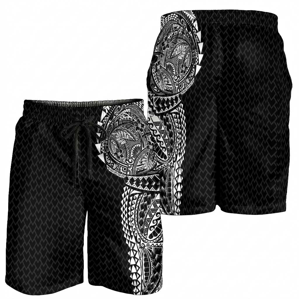 Hawaiian Traditional Tattoos Shorts for Men Kakau Tribal Tropical Plant Motif Black Color LT03 - Polynesian Pride
