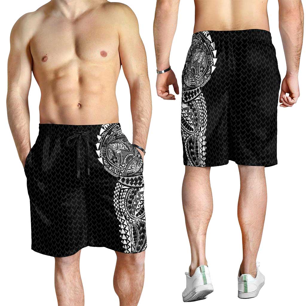 Hawaiian Traditional Tattoos Shorts for Men Kakau Tribal Tropical Plant Motif Black Color LT03 - Polynesian Pride