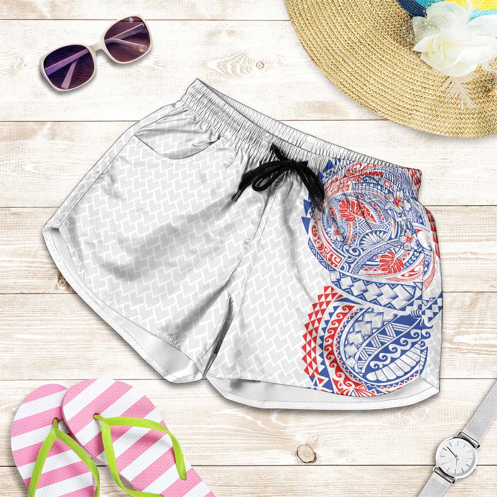Hawaiian Traditional Tattoos Shorts for Women Kakau Tribal Tropical Plant Motif Hawaii Flag Color Inspired LT03 Multicolor - Polynesian Pride