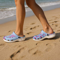 Hawaiian Tribal Manta Ray Clogs Shoes Kakau Tattoo and Flowers Surfing Waves Pattern Soft Color LT03