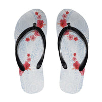 Hawaiian Tribal Tattoo and Hibiscus Flip Flops Polynesian Pattern Airy White Blue Cloud