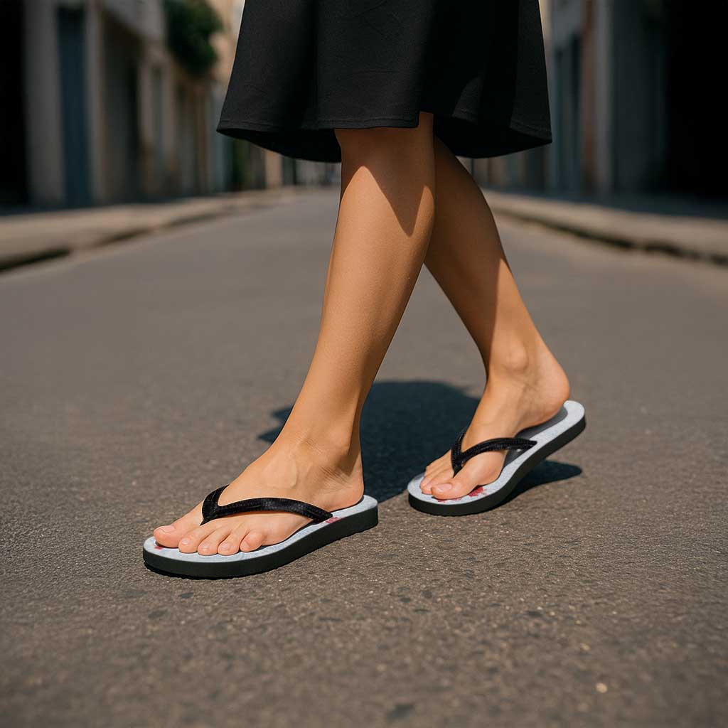 Hawaiian Tribal Tattoo and Hibiscus Flip Flops Polynesian Pattern Airy White Blue Cloud