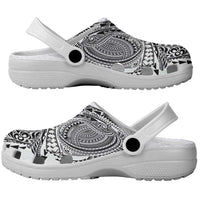 Hawaiian Tribal Tattoo and Plumeria Clogs Shoes Polynesian Pattern White Color