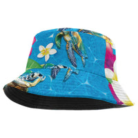 Hawaiian Tropical Flower Honu Bucket Hat Under The Blue Water LT03 One Size Blue - Polynesian Pride
