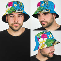 Hawaiian Tropical Flower Honu Bucket Hat Under The Blue Water LT03 - Polynesian Pride