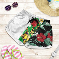 Hawaiian Tropical Flowers and Leaves Shorts for Women Leopard Pattern Half White Black Version LT03 White - Polynesian Pride