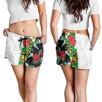 Hawaiian Tropical Flowers and Leaves Shorts for Women Leopard Pattern Half White Black Version LT03 - Polynesian Pride