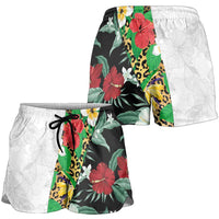 Hawaiian Tropical Flowers and Leaves Shorts for Women Leopard Pattern Half White Black Version LT03 - Polynesian Pride