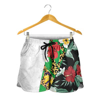 Hawaiian Tropical Flowers and Leaves Shorts for Women Leopard Pattern Half White Black Version LT03 - Polynesian Pride