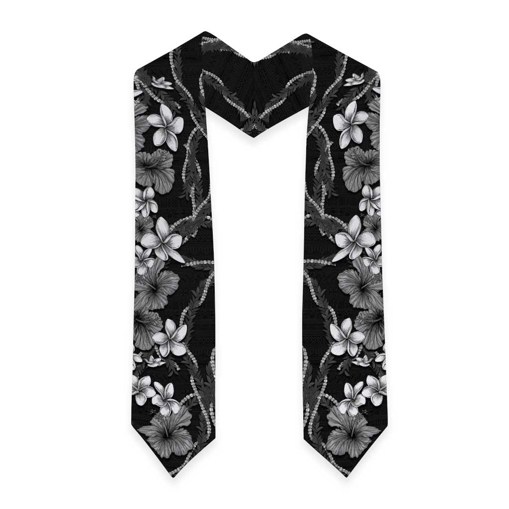 Hawaiian Tropical Flowers and Maile Pikake Graduation Stole Polynesian Tribal Pattern Grayscale Mode LT03 - Polynesian Pride