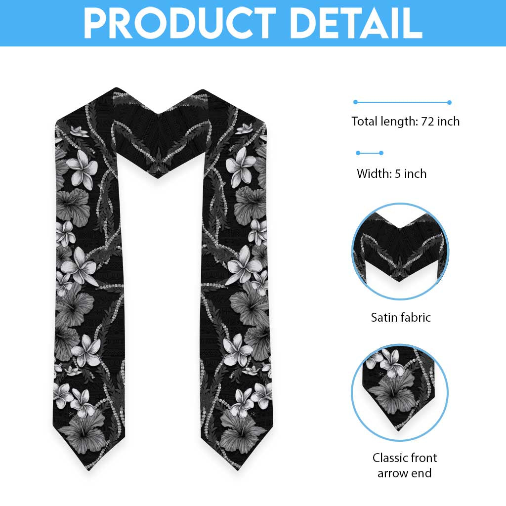 Hawaiian Tropical Flowers and Maile Pikake Graduation Stole Polynesian Tribal Pattern Grayscale Mode LT03 - Polynesian Pride