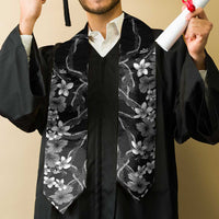 Hawaiian Tropical Flowers and Maile Pikake Graduation Stole Polynesian Tribal Pattern Grayscale Mode LT03 - Polynesian Pride