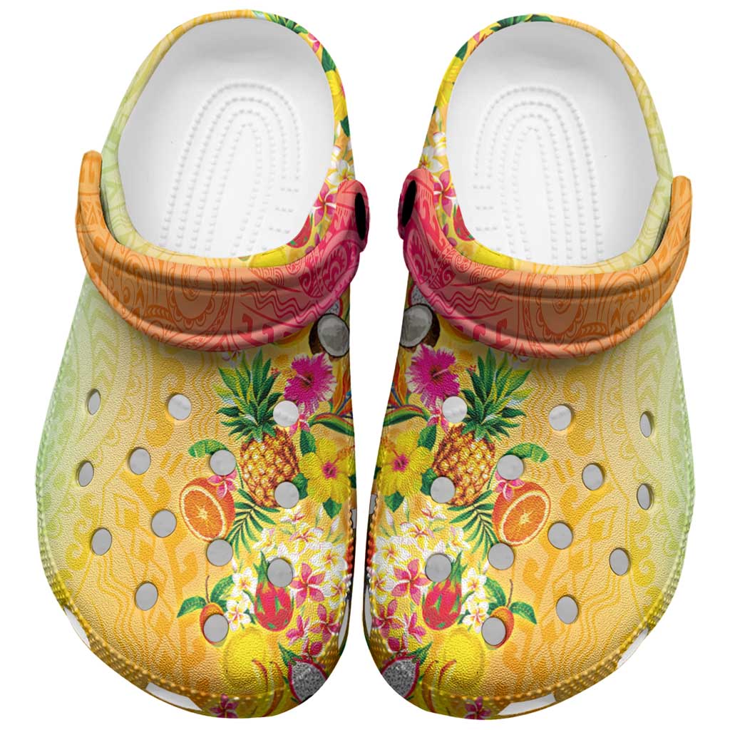 Hawaiian Tropical Fruits and Plants Clogs Shoes Kakau Pattern Summer Vibe LT03 Multicolor - Polynesian Pride