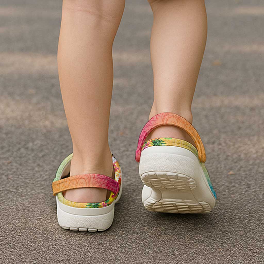 Hawaiian Tropical Fruits and Plants Clogs Shoes Kakau Pattern Summer Vibe LT03 - Polynesian Pride