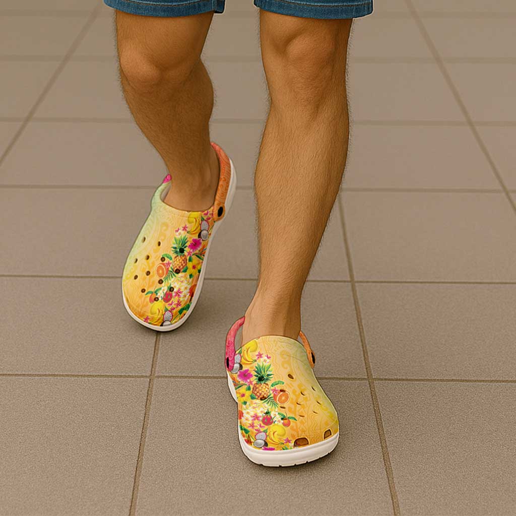 Hawaiian Tropical Fruits and Plants Clogs Shoes Kakau Pattern Summer Vibe LT03 - Polynesian Pride