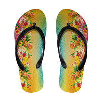 Hawaiian Tropical Fruits and Plants Flip Flops Kakau Pattern Summer Vibe LT03 Multicolor - Polynesian Pride