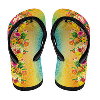 Hawaiian Tropical Fruits and Plants Flip Flops Kakau Pattern Summer Vibe LT03 - Polynesian Pride