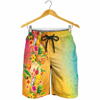 Hawaiian Tropical Fruits and Plants Shorts for Men Kakau Pattern Summer Vibe LT03 - Polynesian Pride